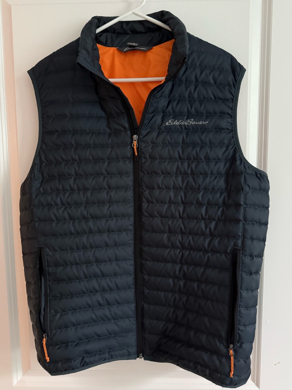 Eddie Bauer Men’s EB650 Down Puffer Black Vest Orange Interior Lightweight, M